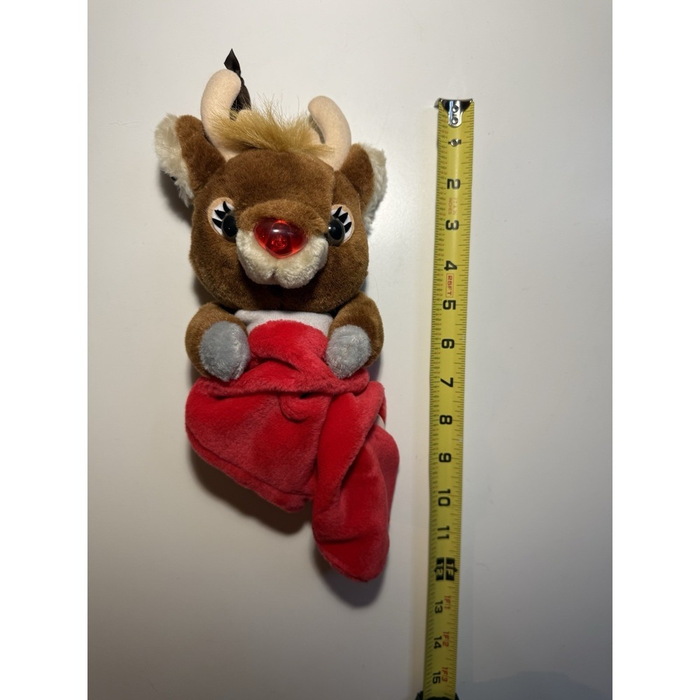 Vtg Applause Rudolph the Red Nose Reindeer in Stocking Musical Pull String Plush